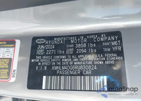 2024 Hyundai Elantra Sel z USA, uszkodzony, nr VIN KMHLM4DG6RU830824
